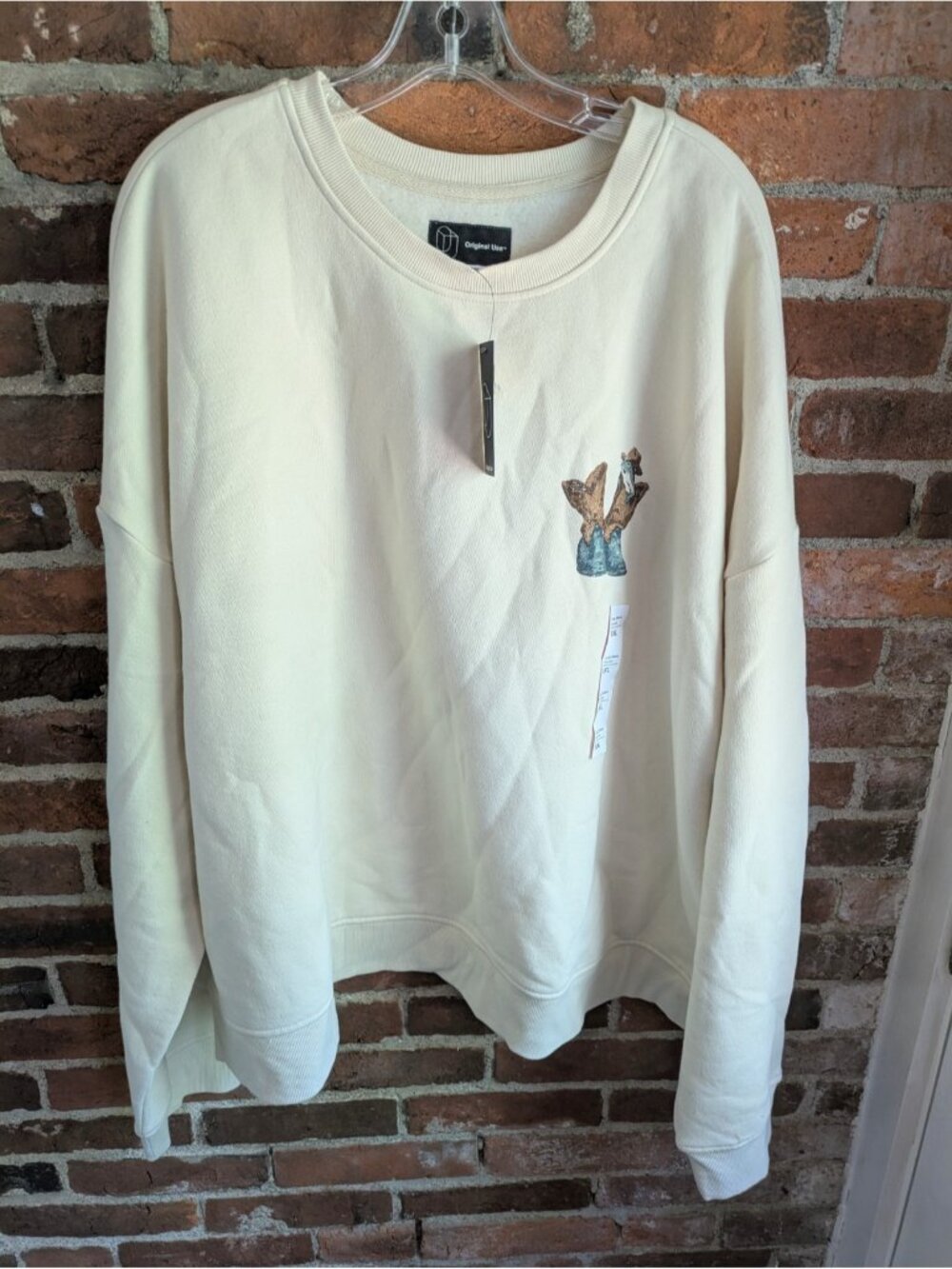 Men's XXL Cream Long Sleeve Crew Neck "Dilly Dally"  New NWT Shirt Original Use